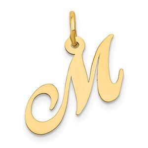 14k Yellow Gold, Ella Collection, Small Fancy Script Initial M Pendant